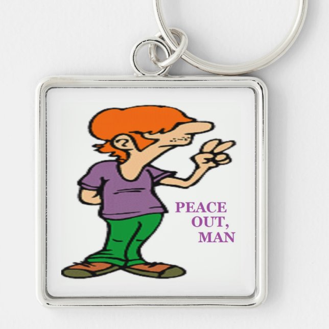 "PEACE OUT, MAN" HIPPIE KEY RING (Front)