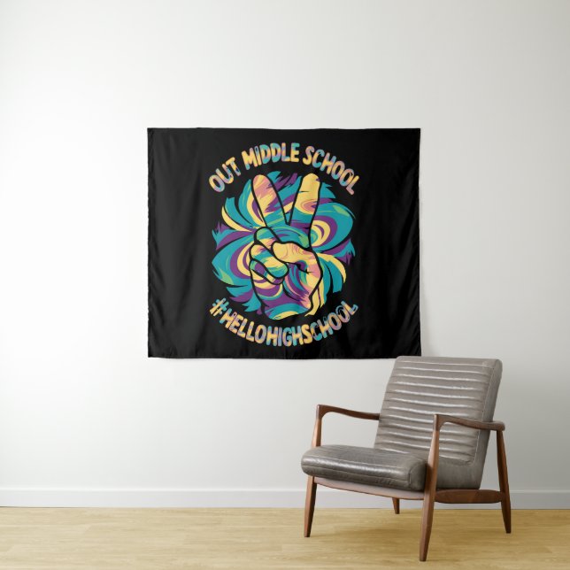 Peace Out Middle Hello High School School Tie Dye  Tapestry (In Situ (Horizontal))