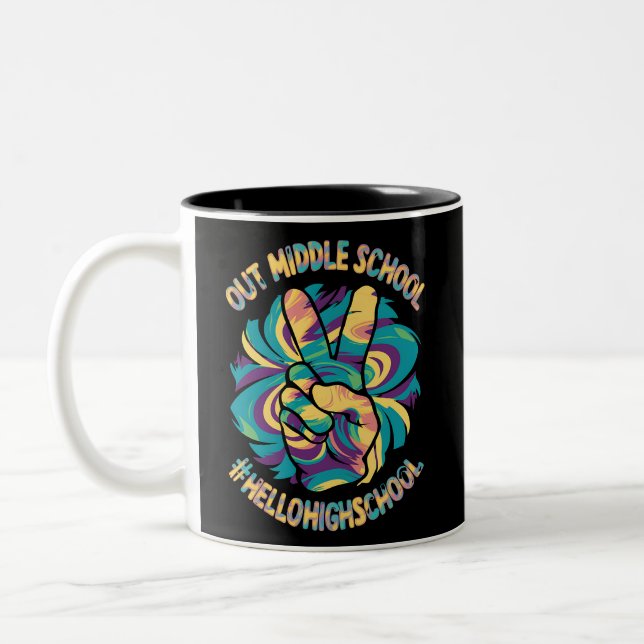 Peace Out Middle Hello High School School Tie Dye  Two-Tone Coffee Mug (Left)