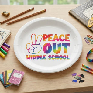 Peace Out Middle School Tie Dye Last Day Quote Paper Plate