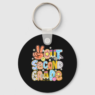 Peace Out Second Grade Cute Groovy Last Day Of 2nd Key Ring