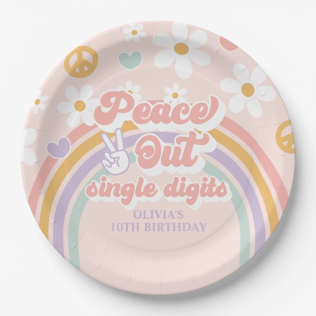 Peace Out Single Digits 10th Birthday Paper Plate (Front)