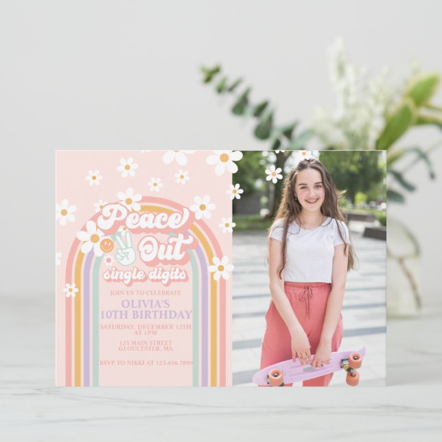 Peace out Single Digits 10th Birthday Photo Invitation (Standing Front)