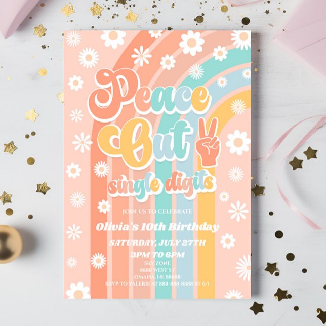 Peace Out Single Digits Daisy 10th Birthday Party Invitation (Creator Uploaded)