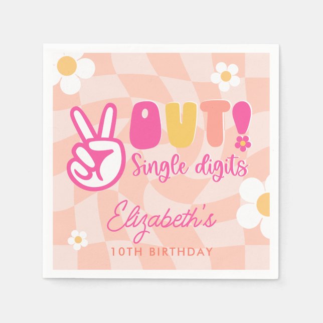 Peace Out Single Digits Girls 10th Birthday Party Napkin (Front)