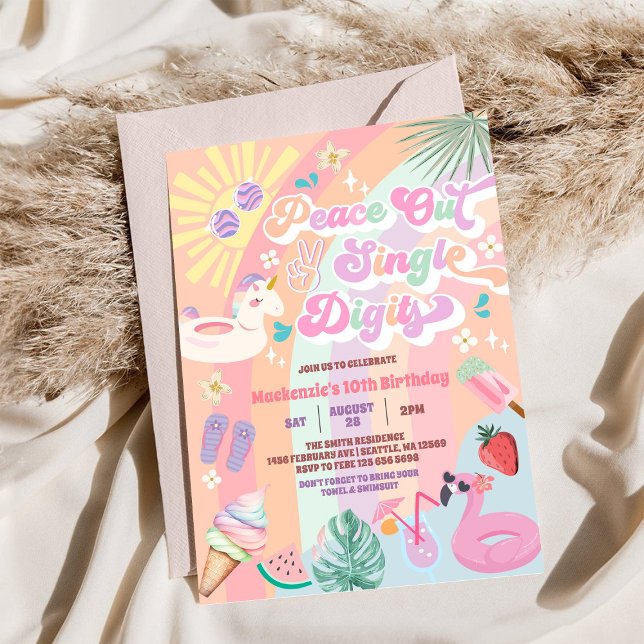 Peace Out Single Digits Groovy Daisy Birthday Invitation (Creator Uploaded)