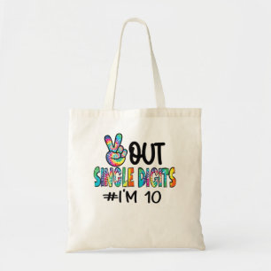 Peace Out Single Digits I'm 10 Birthday Tenth Tie  Tote Bag