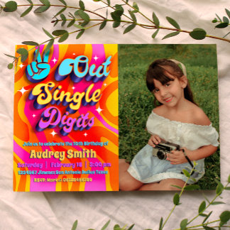 Peace Out Single Digits Im 10 with Photo Invitation