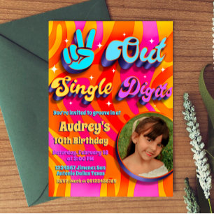 Peace Out Single Digits Im 10 with Picture Invitation