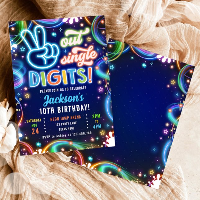 Peace Out Single Digits Neon Glow Boy Birthday Invitation (Creator Uploaded)