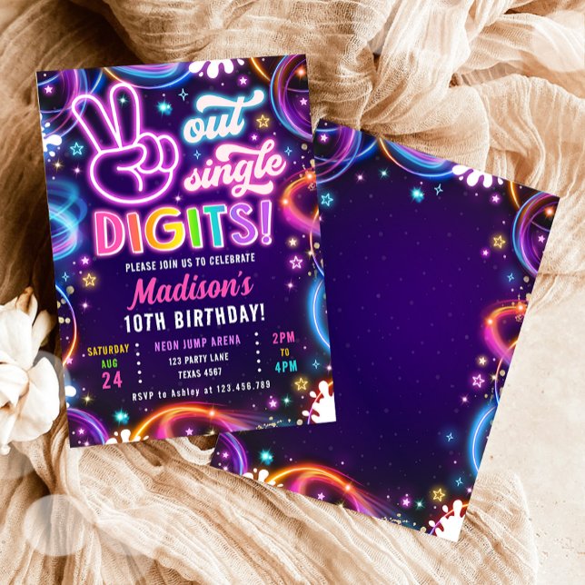 Peace Out Single Digits Neon Glow Girl Birthday Invitation (Creator Uploaded)