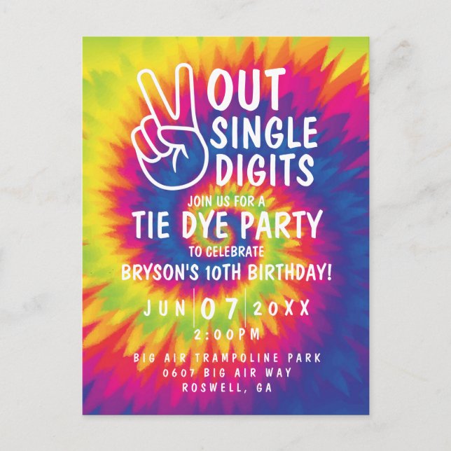 Peace out single digits tie dye 10th Birthday Invi Postcard (Front)