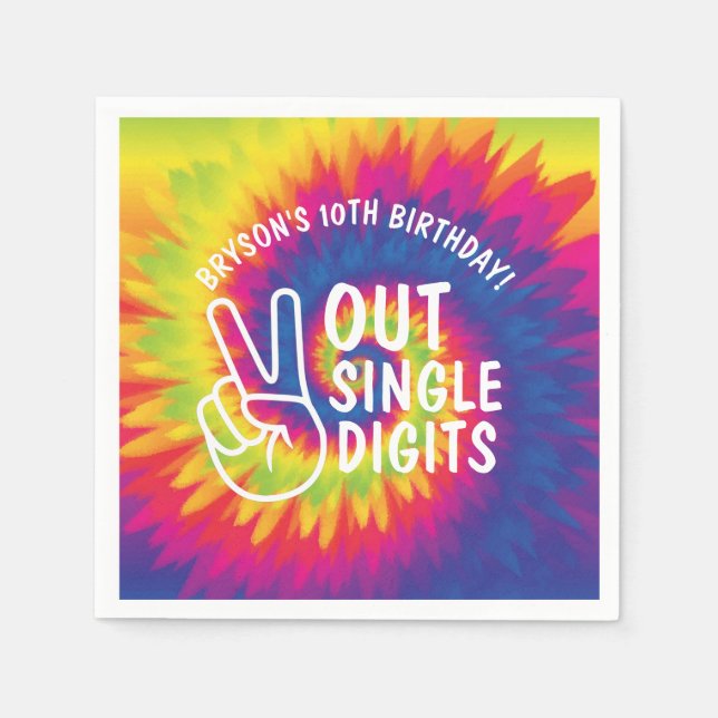 Peace out single digits tie dye 10th Birthday Napkin (Front)