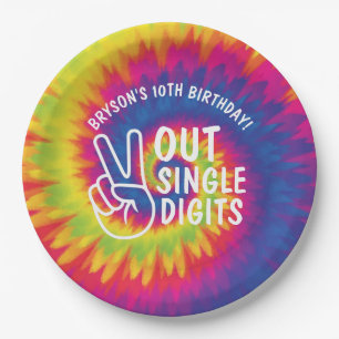 Peace out single digits tie dye 10th Birthday Paper Plate