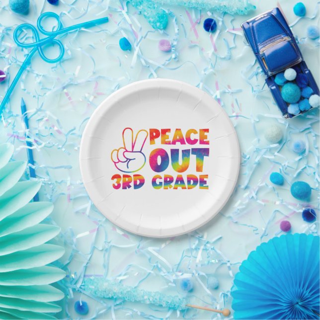 Peace Out Third Grade Tie Dye Last Day 3rd Grade  Paper Plate (Party)