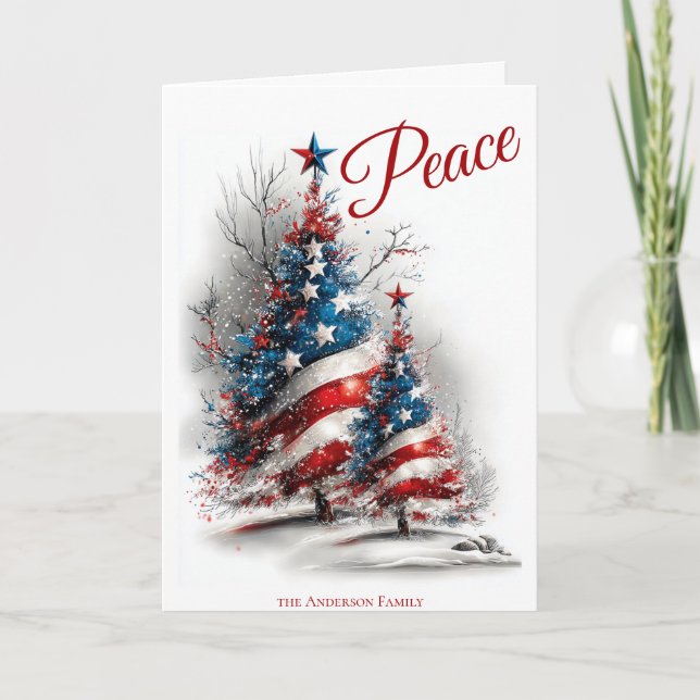 Peace Patriotic Christmas Tree  Card (Front)