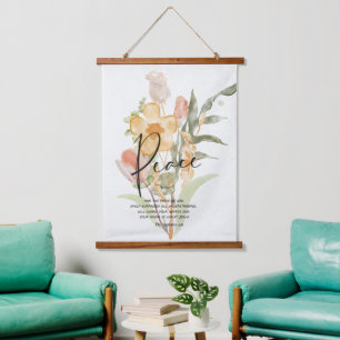 Peace-Philippians 4:6 Orange floral Hanging Tapestry