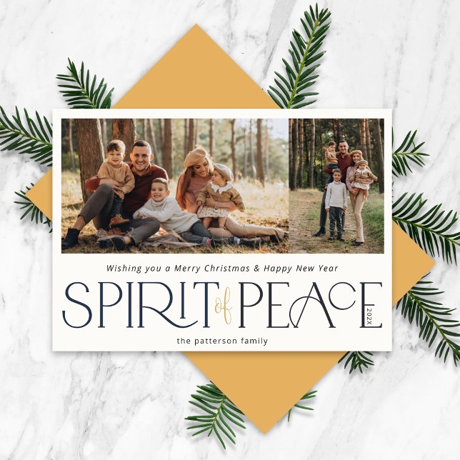 Peace Photo Navy Gold Holiday Card (Creator Uploaded)