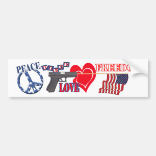 PEACE (PIECE) LOVE FREEDOM (FLAG) BUMPER STICKER