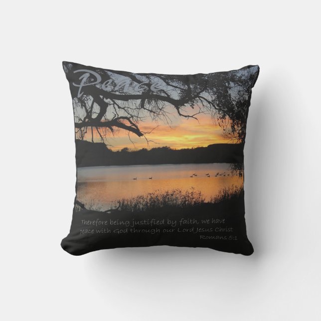 Peace Pillow Lake Sunset Pillow Romans 5 (Front)