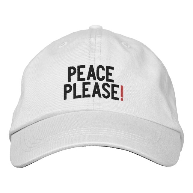 Peace please exclamation point black red white embroidered hat (Front)