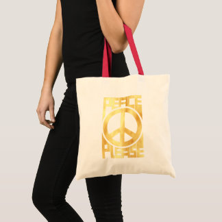 Peace Please Soft Gold Lettering Tote Bag