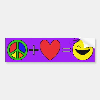 Peace Plus Love Equals Happiness (Purple) Bumper Sticker