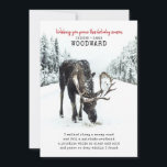 Peace Poem with Moose in Winter Snow Scene Holiday Card<br><div class="desc">Share a peaceful moment this holiday season with this flat card featuring a quiet winter scene and an original poem. A moose walks a snowy path through the woods, evoking the stillness of nature and the calm that winter brings. The front message reads “Wishing you peace this holiday season, ”...</div>