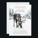 Peace Poem with Moose in Winter Snow Scene Holiday Card<br><div class="desc">Share a peaceful moment this holiday season with this flat card featuring a quiet winter scene and an original poem. A moose walks a snowy path through the woods, evoking the stillness of nature and the calm that winter brings. The front message reads “Wishing you peace this holiday season, ”...</div>