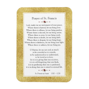 Peace Prayer of St. Francis Gold Glitter Frame Magnet