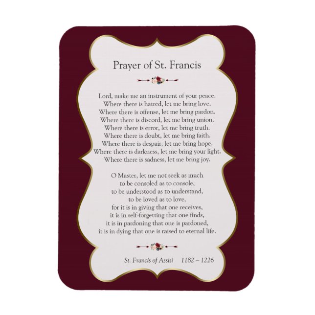 Peace Prayer of St. Francis Golden Frame Magnet (Vertical)
