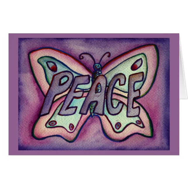 Peace Purple Butterfly Art Note or Greeting Card (Front Horizontal)