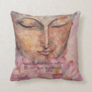 Peace Quote Buddha Lotus Watercolor Art Pillow