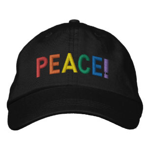 Peace rainbow colors modern typography embroidered hat