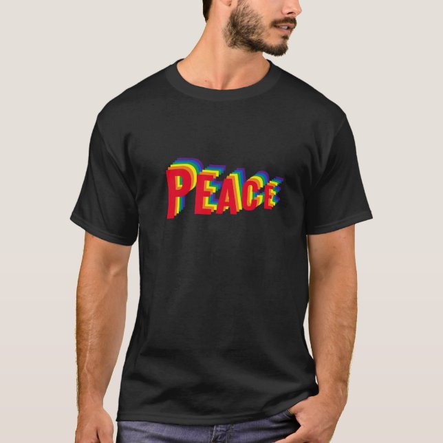 Peace rainbow modern shadow typography pride T-Shirt (Front)