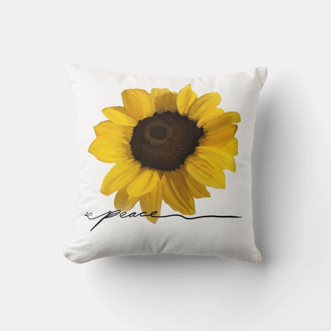 Peace realistic yellow sunflower painting cushion (Front)