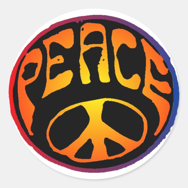 Peace - Red Orange Classic Round Sticker (Front)