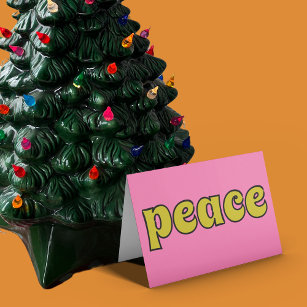 Peace Retro Pink and Lime Green Holiday Card