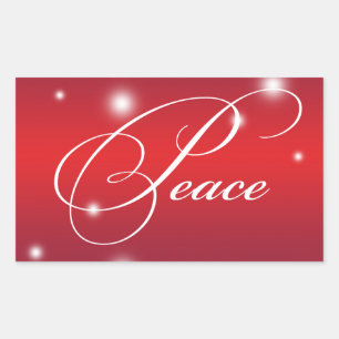 PEACE ribbon script snow glow red large gift tag
