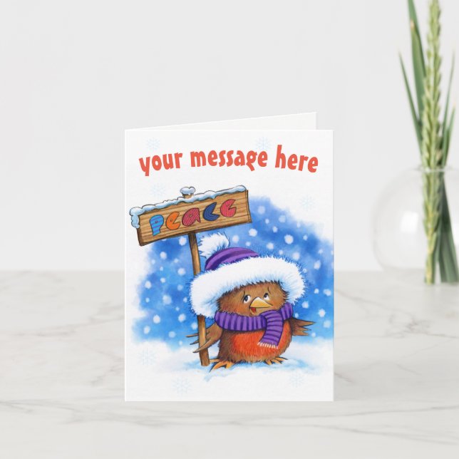 Peace Robin cute christmas card (Front)