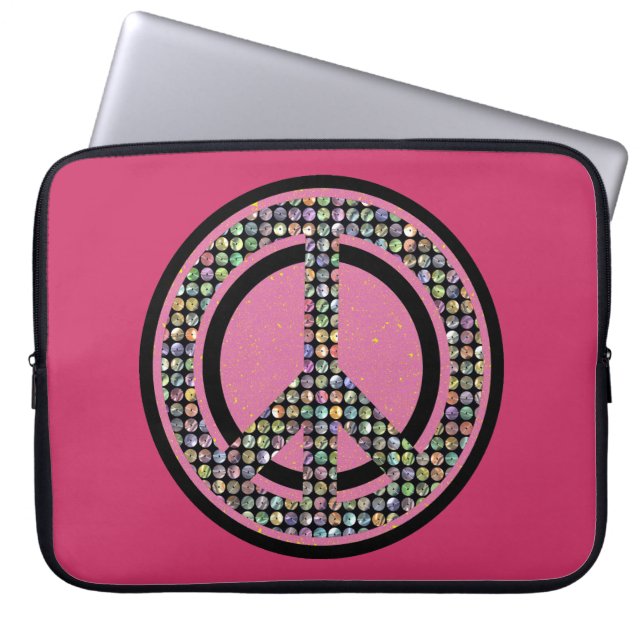 PEACE SEQUINED PINK Laptop Sleeve (Front)