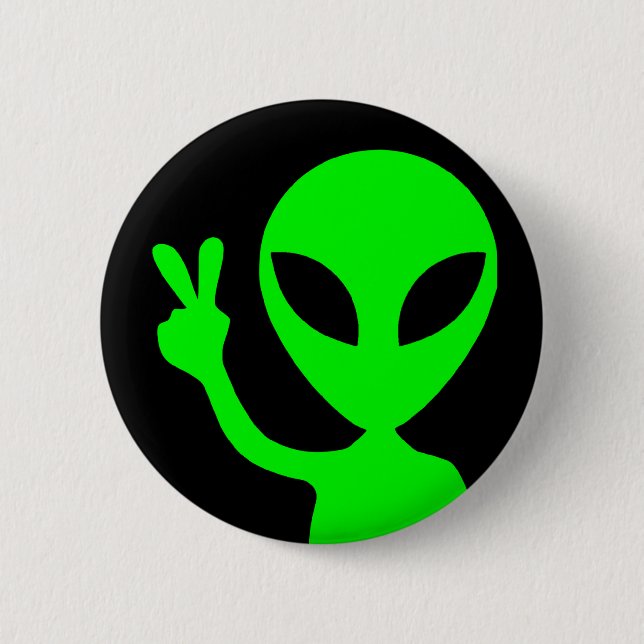 Peace Sign Alien 6 Cm Round Badge (Front)