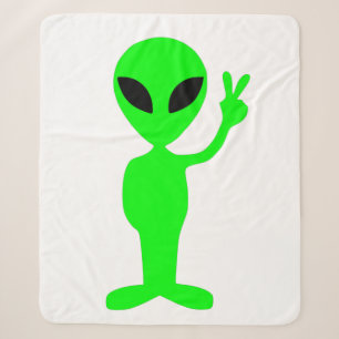 peace sign alien cute sherpa blanket