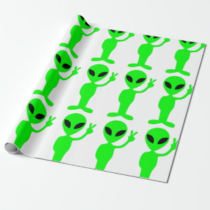 peace sign alien cute wrapping paper