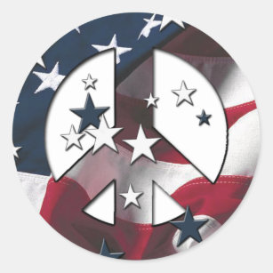 Peace Sign American Stars & Stripes Flag Classic Round Sticker