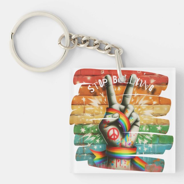 Peace Sign Anti-Bullying  Key Ring (Front)