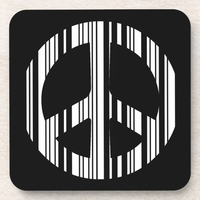 PEACE SIGN BAR CODE Hippie Barcode Pattern Design Coaster (Front)