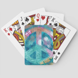 Peace Sign Beach Abstract Teal Pink Hippie Boho Playing Cards
