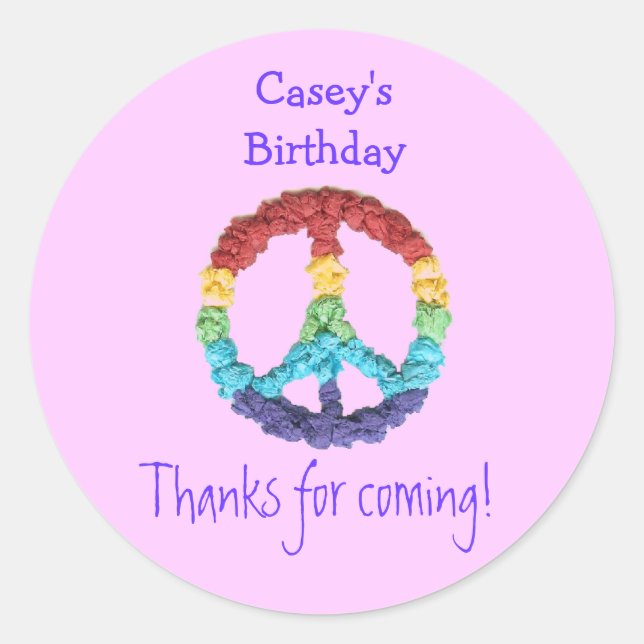 Peace sign birthday favour label (Front)