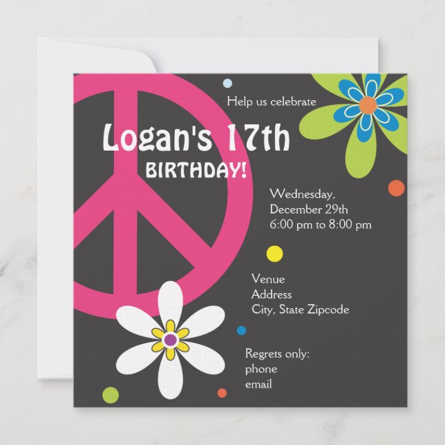Peace Sign Birthday Invitation - Teen (Front)